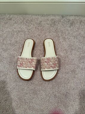 Michael Kors Pink Patterned Slide Mules with Cream Footbed